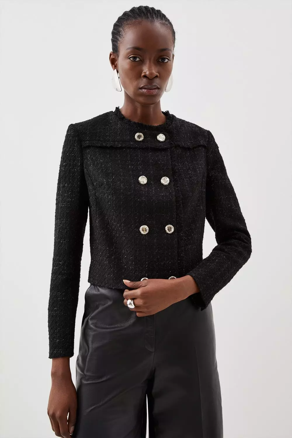 Tailored Sparkle Boucle Double Breasted Jacket | Karen Millen