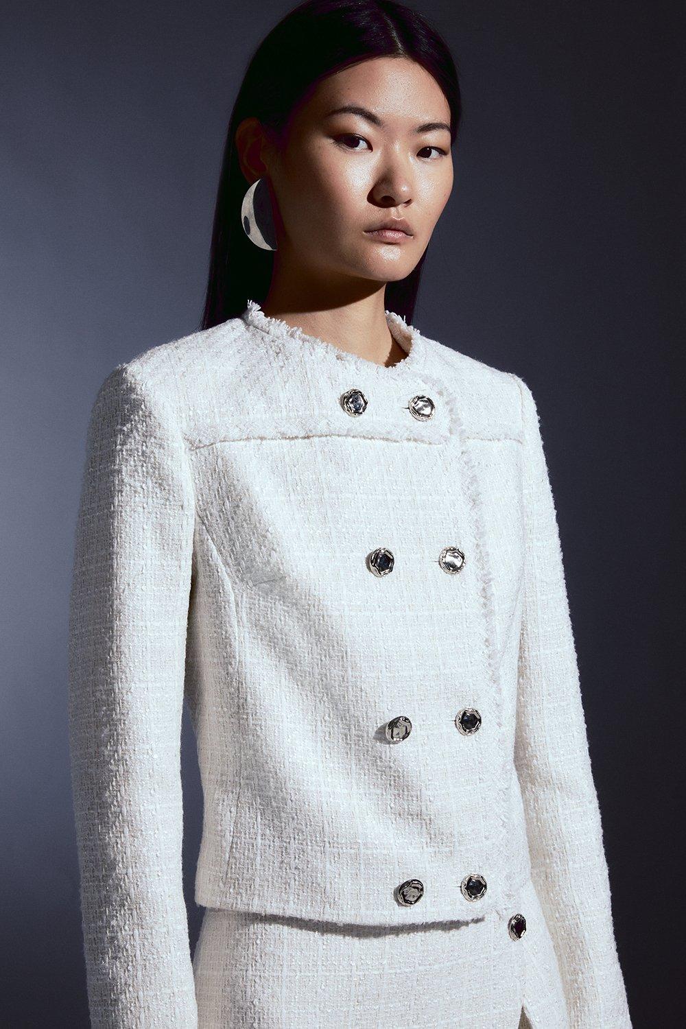 Ivory Tailored Sparkle Boucle Double Breasted Jacket 