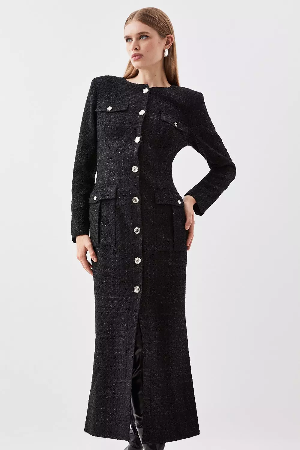 ★Karen Millen クリンクルジョーゼットシャツ 魅惑的マキシ★ Tailored Crepe Printed Mono Floral Single Breasted Blazer