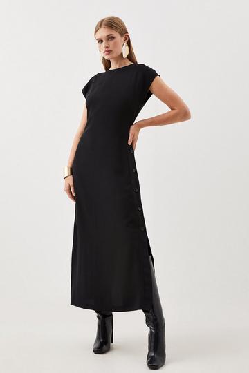 Soft Tailored Button Detail Sleeveless Midi Dress black