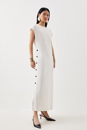 Soft Tailored Button Detail Sleeveless Midi Dress ivory