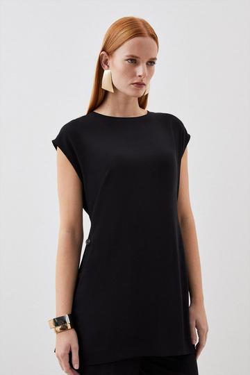 Soft Tailored Button Detail Sleeveless Top black