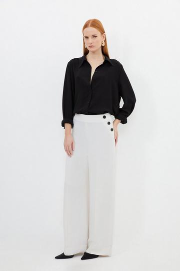 Soft Tailored Button Detailed High Waisted Trousers ivory