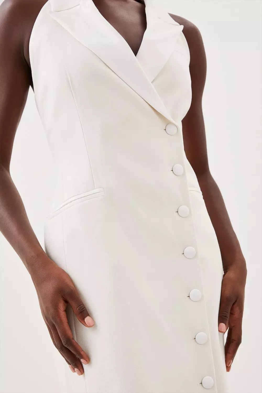 Tailored Premium Twill Halter Neck Sleeveless Maxi Dress