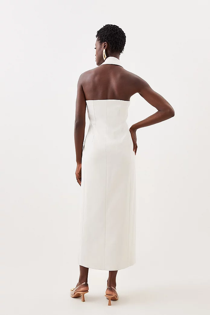 Tailored Premium Twill Halter Neck Sleeveless Maxi Dress Tailored Premium Twill Halter Neck Sleeveless Maxi Dress