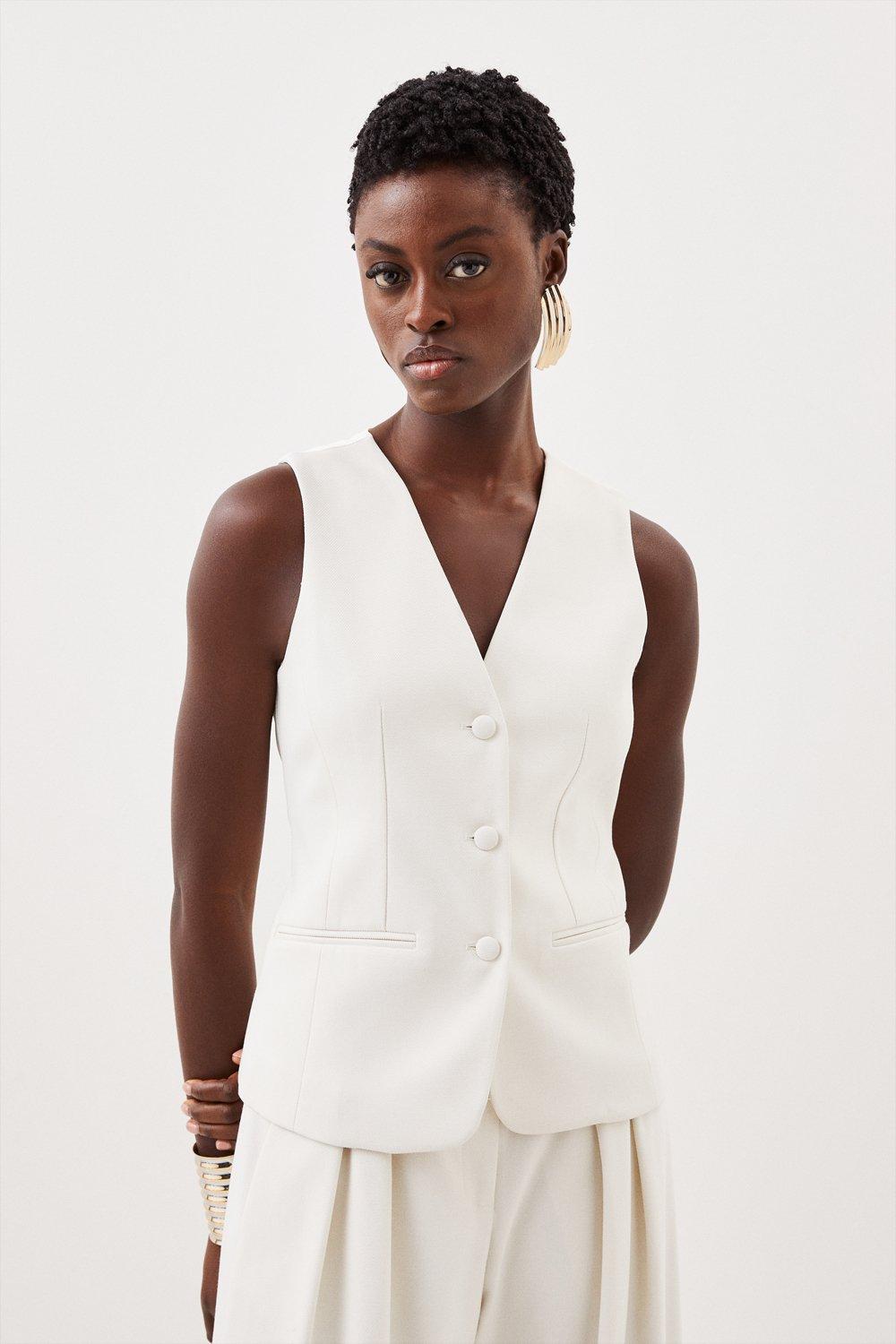 Tailored Premium Twill Single Breasted Vest | Karen Millen