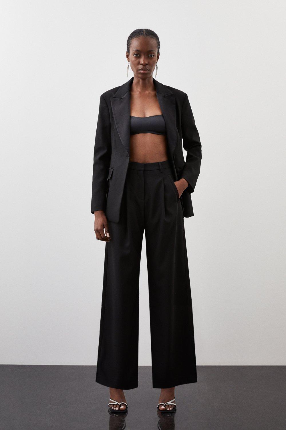 Tailored Premium Twill High Waisted Straight Leg Pants