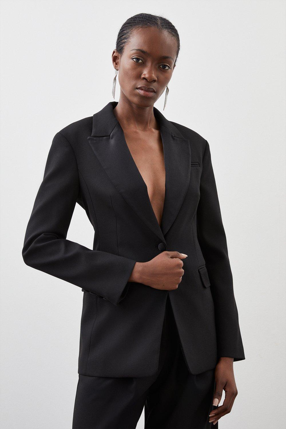 Black Tailored Premium Twill Single Breasted Contrast Detail Blazer 