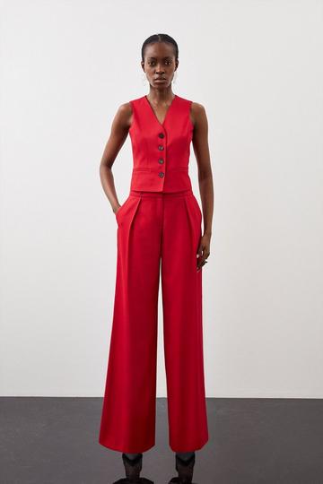 Tailored High Waisted Wide Leg Trousers red