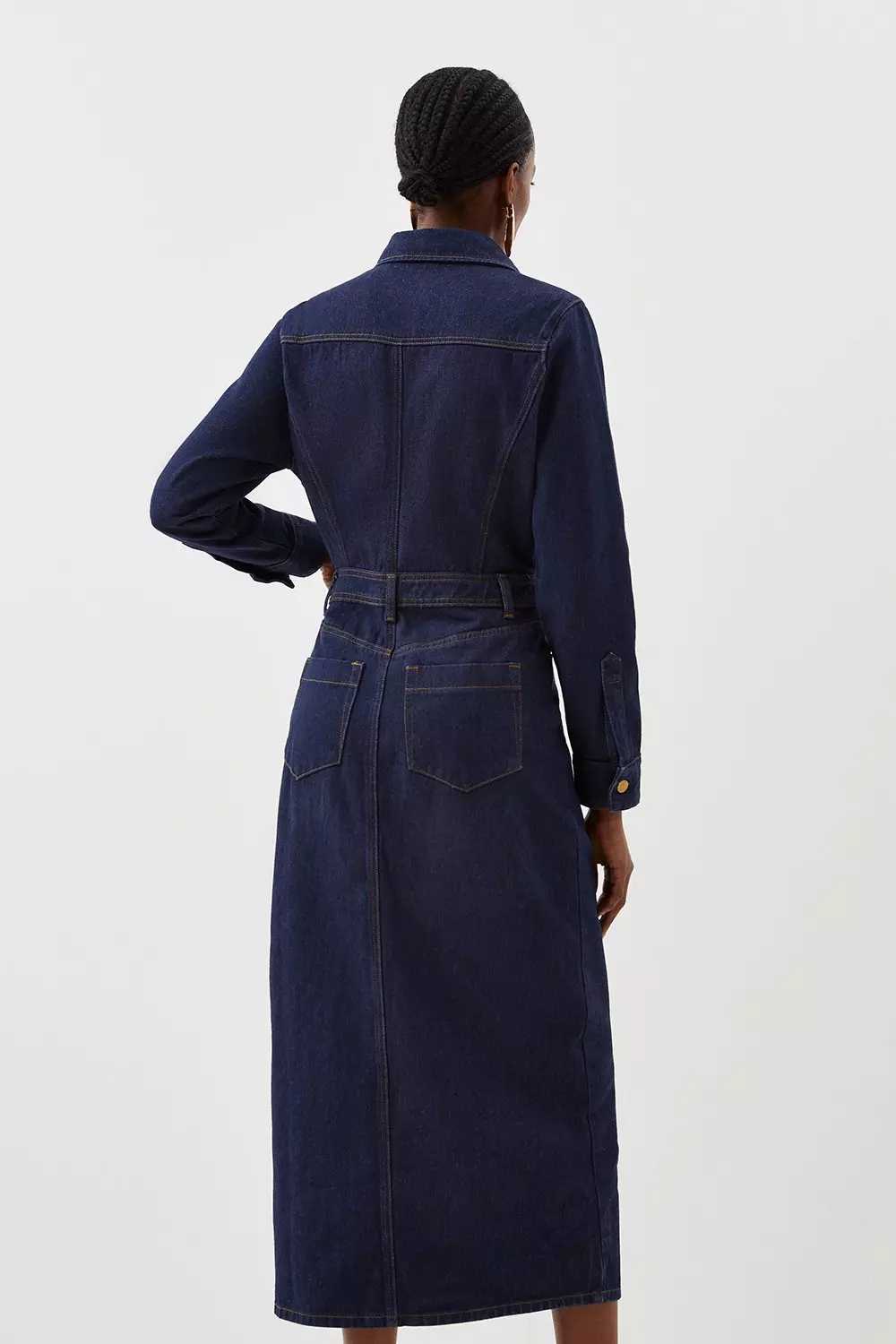 Denim Long Sleeve Midi Shirt Dress | Karen Millen