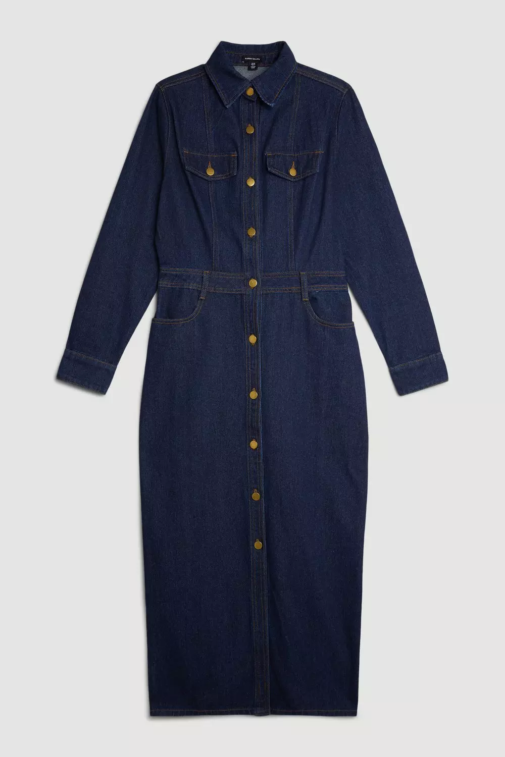 Denim Long Sleeve Midi Shirt Dress | Karen Millen