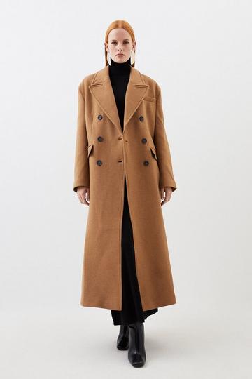 Italian Wool Blend Strong Shoulder Double Breasted Coat camel