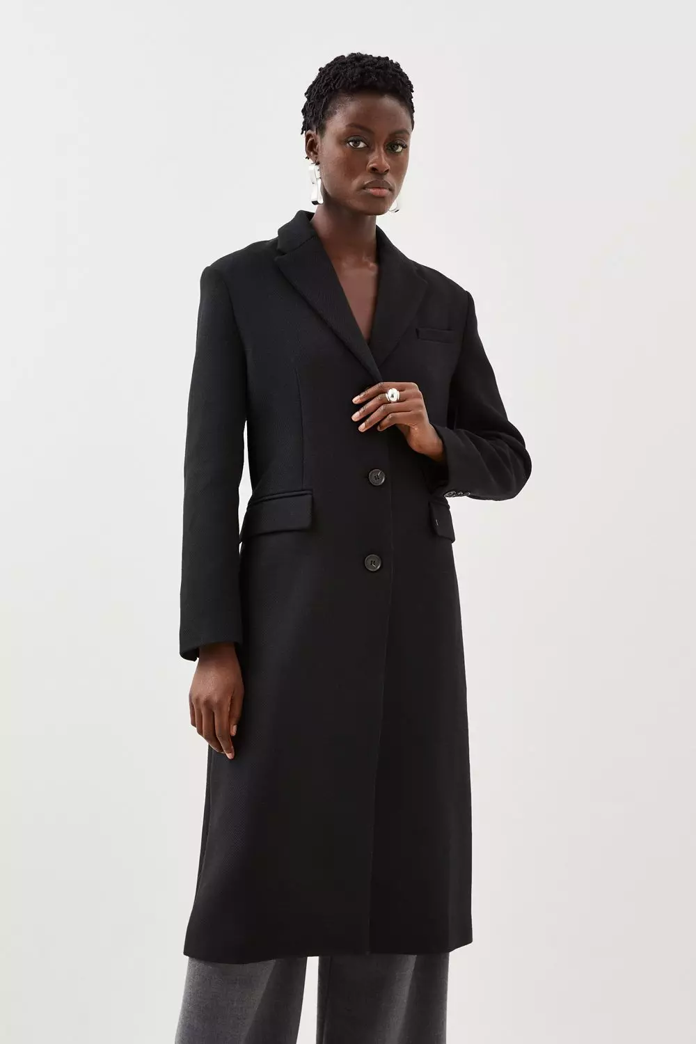 Italian Manteco Wool Mix Single Breasted Midi Coat | Karen