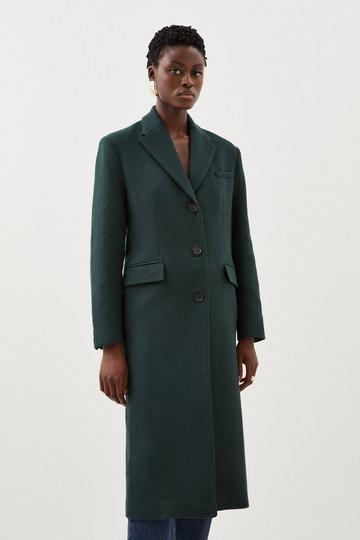 Italian Manteco Wool Mix Single Breasted Midi Coat forest