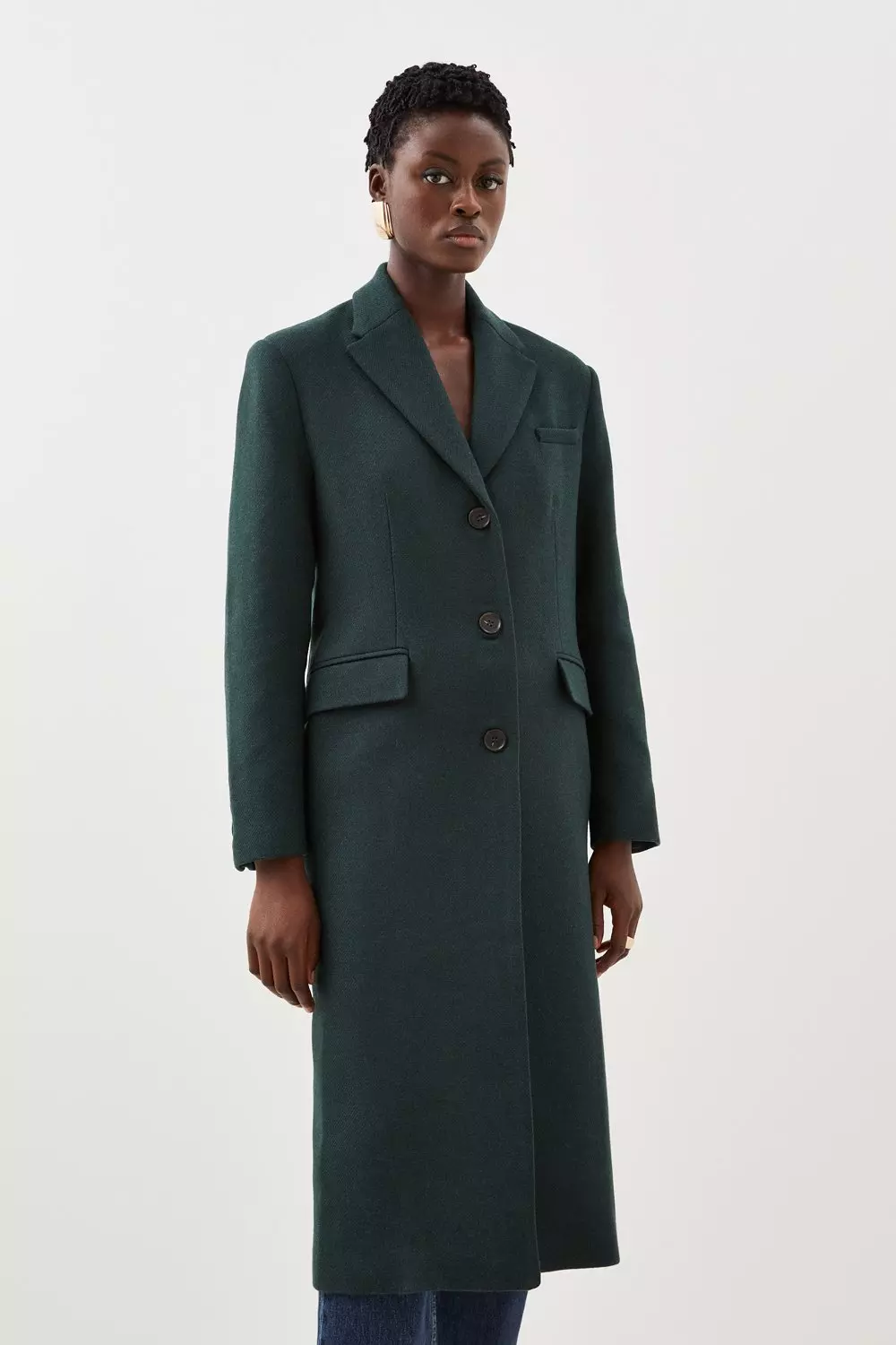 Italian Manteco Wool Mix Single Breasted Midi Coat Karen Millen