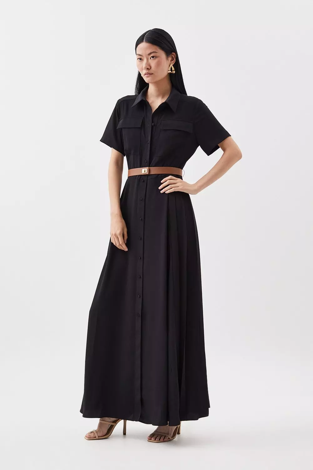 【Karen Millen】コントラストカラー プリーツ ボタンドレス Karen Millen Dress Size US 6 Sparkle Jacquard Contrast