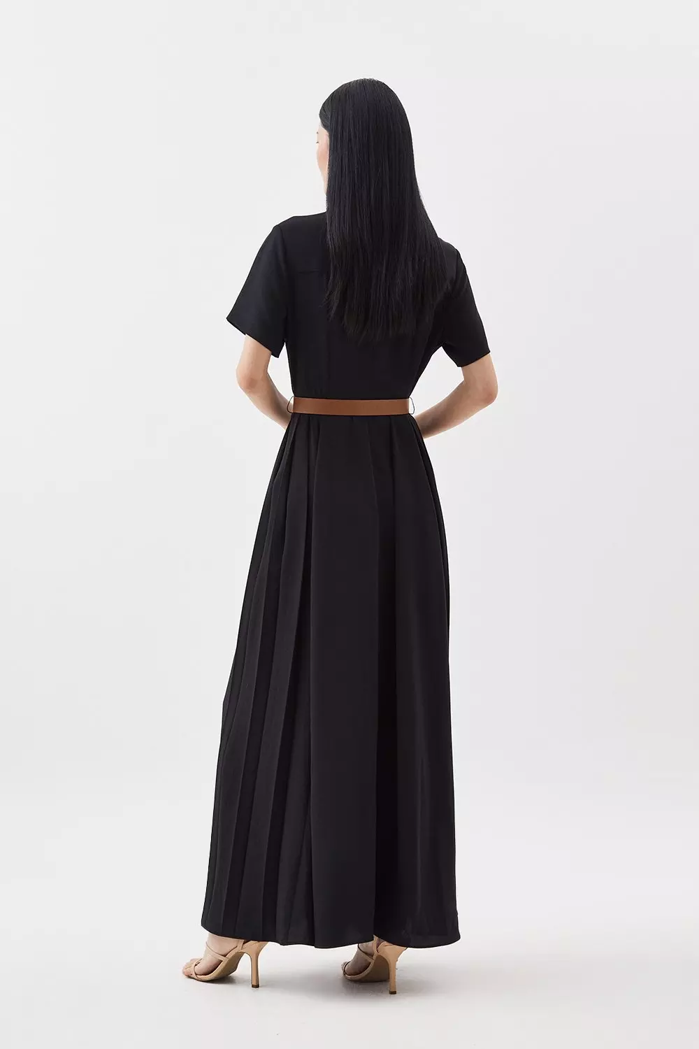 Soft Tailored Pleat Panel Midi Shirt Dress Karen Millen