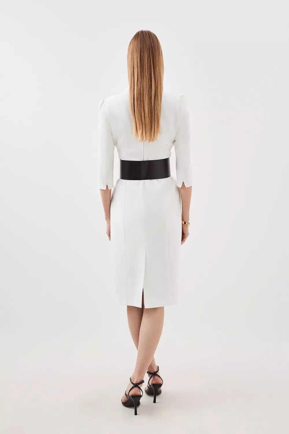 Tailored Structured Crepe Forever Wide Belt Pencil Midi