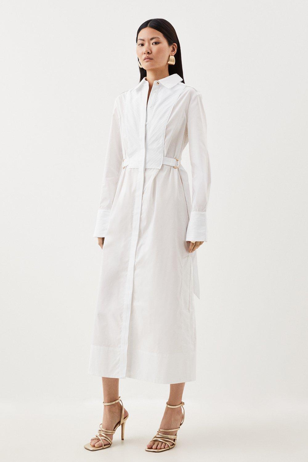 Cotton Poplin Collared Woven Midi Shirt Dress | Karen Millen