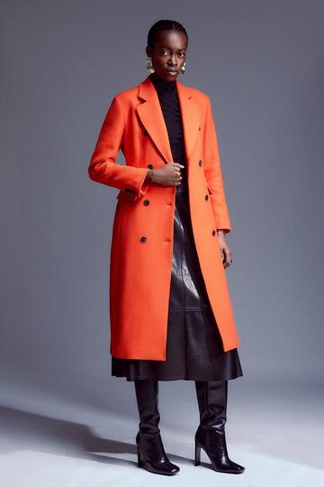 Italian Manteco Wool Blend Double Breasted Tailored Midi Coat orange