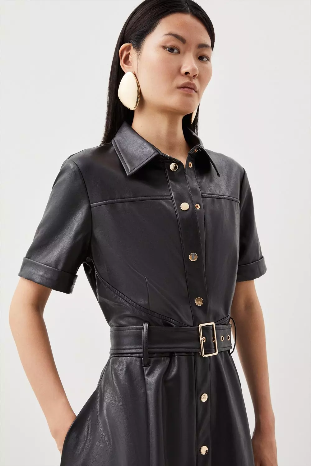 Leather belted dress best sale