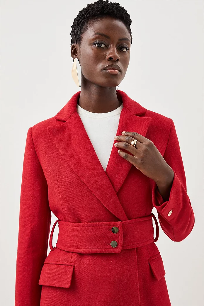 Italian Manteco Wool Mix Button Detail Belted Midi Coat Italian Manteco Wool Mix Button Detail Belted Midi Coat
