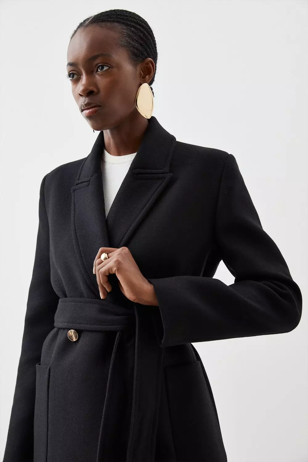 Italian Manteco Wool Mix Belted Midi Wrap Coat | Karen Millen