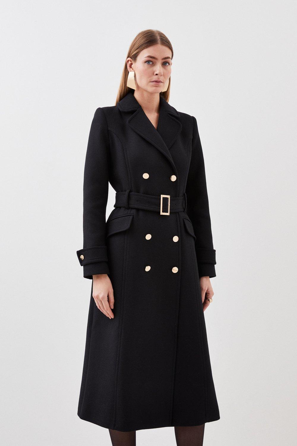 Italian Manteco Wool Stitch Detail Trench Coat | Karen Millen