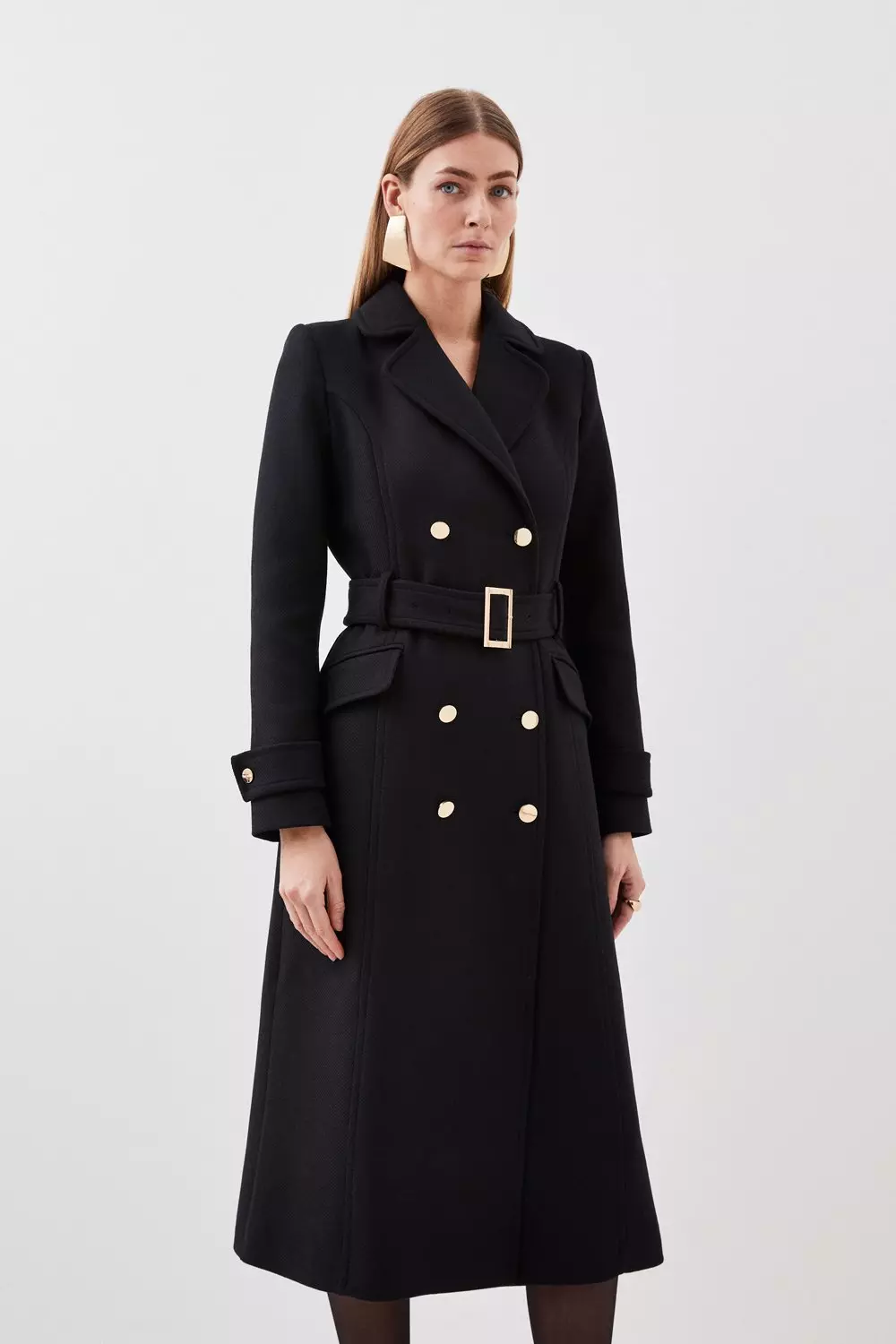 Italian Manteco Wool Stitch Detail Trench Midi Coat | Karen