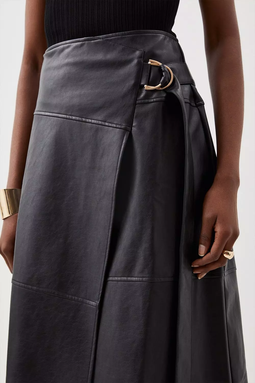 Faux Leather Tie Detail Wrap Midi Skirt Karen Millen