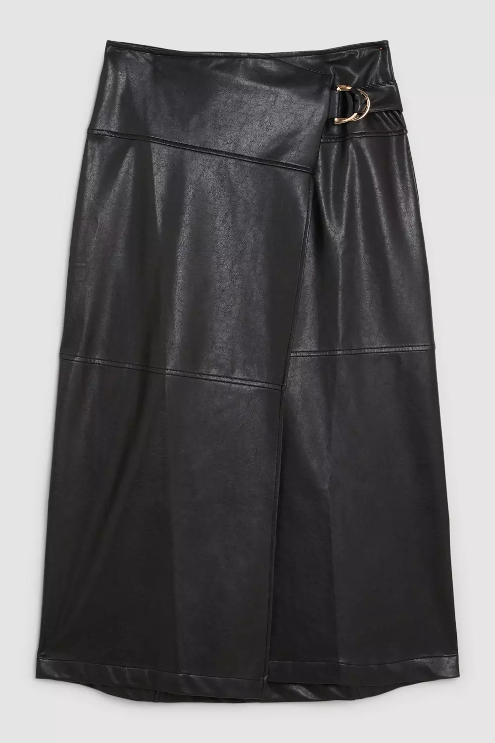 Faux Leather Tie Detail Wrap Midi Skirt | Karen Millen