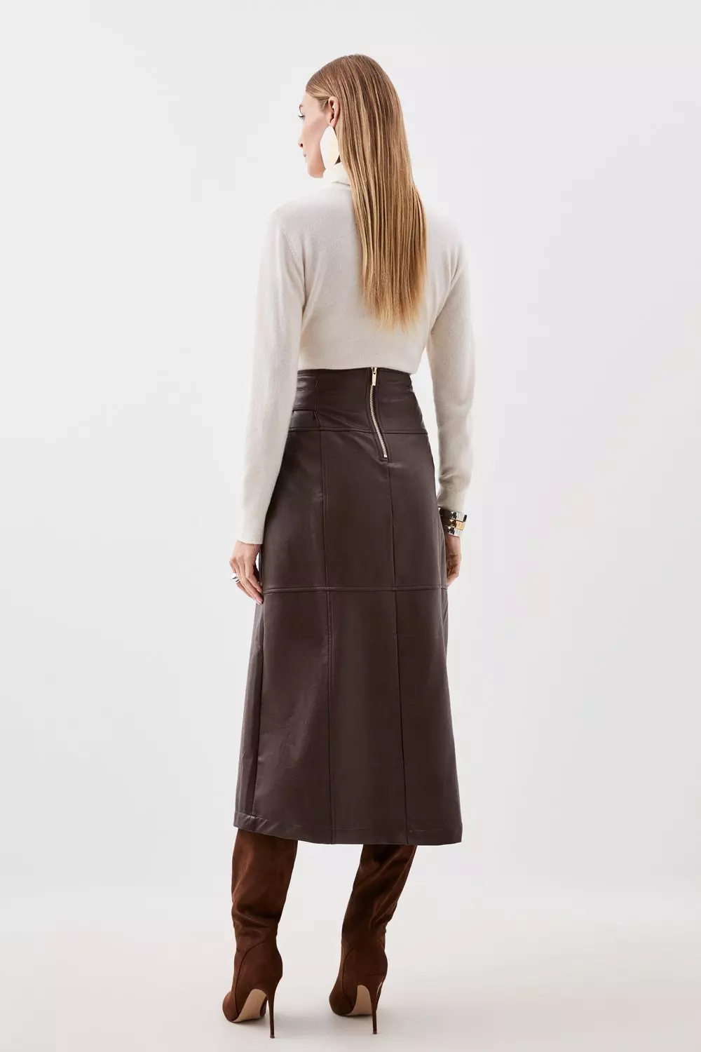 Faux Leather Tie Detail Wrap Midi Skirt | Karen Millen