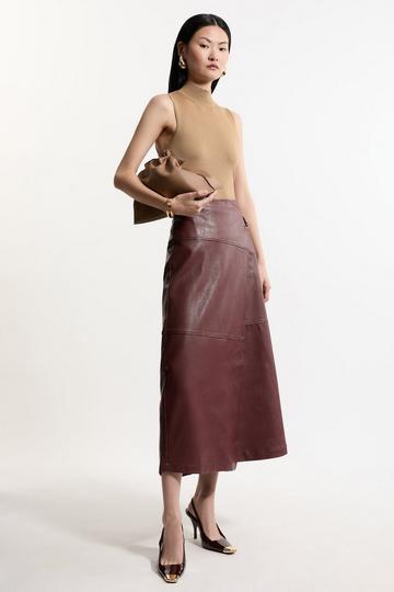 Faux Leather Tie Detail Wrap Midi Skirt oxblood