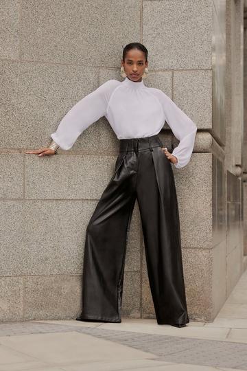 Black Faux Leather High Waisted Wide Leg Pants