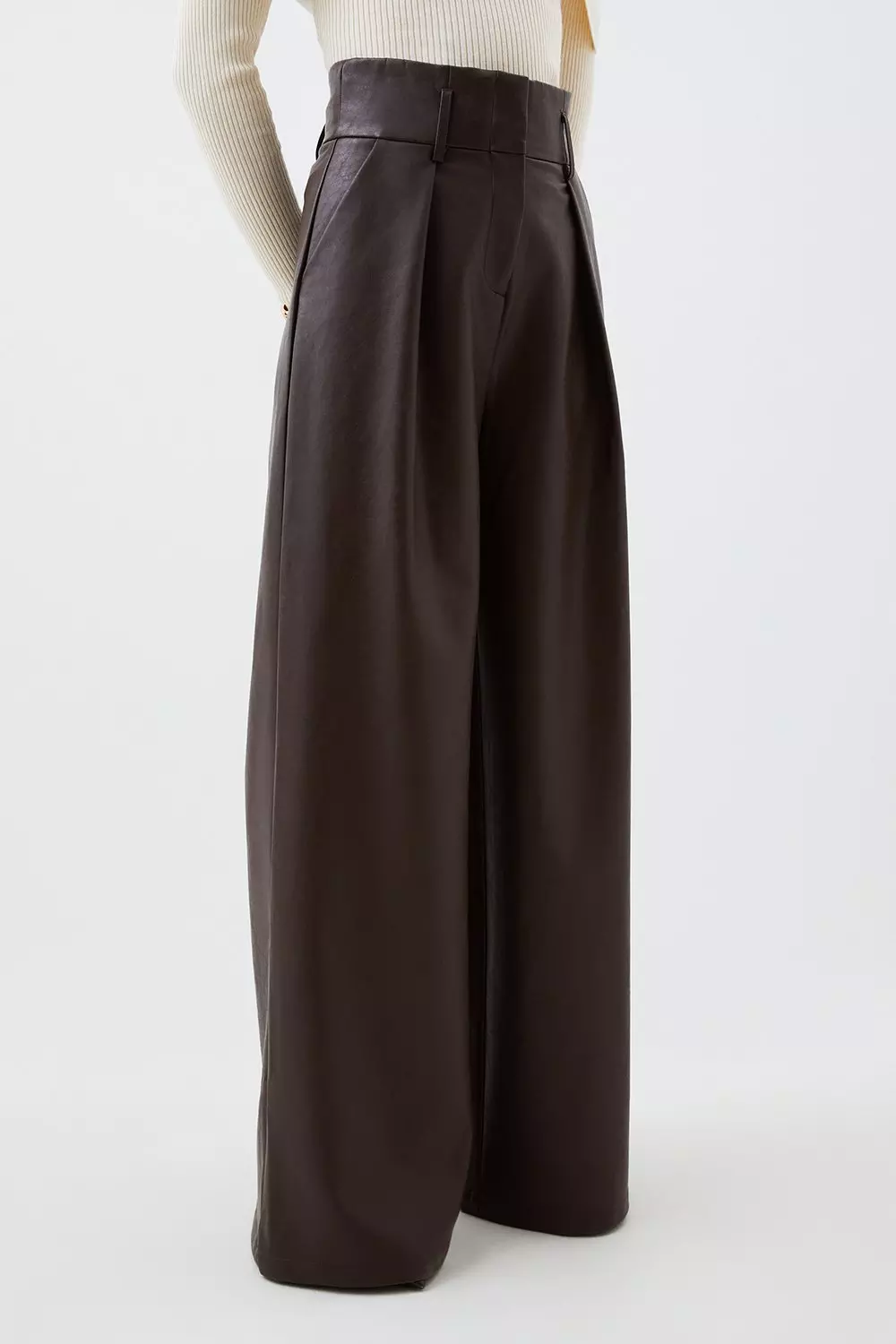Faux Leather High Waisted Wide Leg Pants | Karen Millen