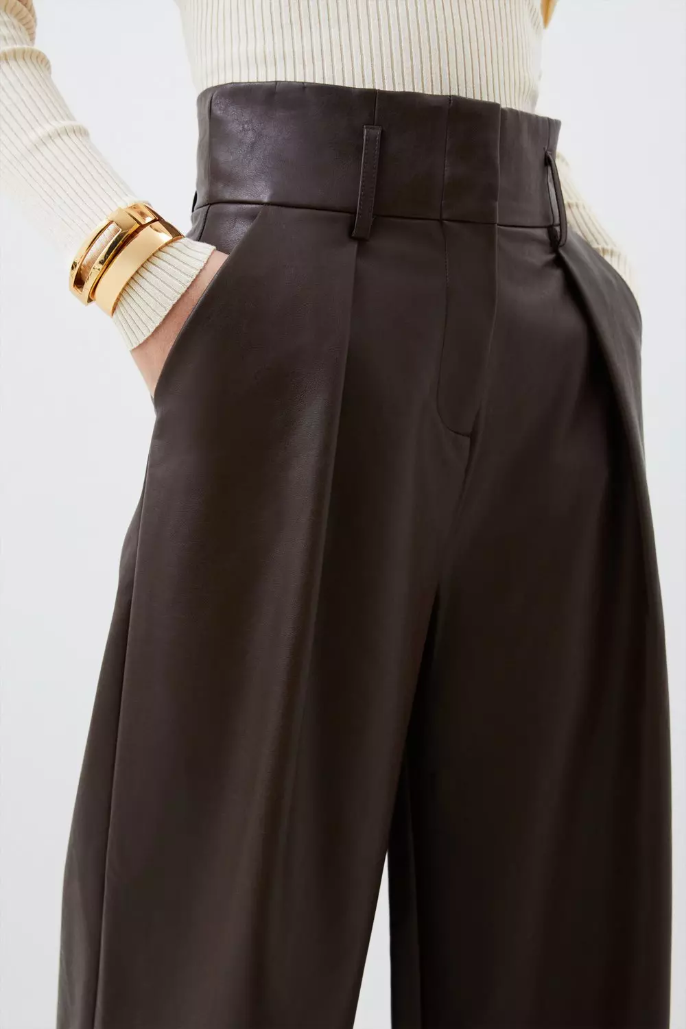 Faux Leather High Waisted Wide Leg Pants | Karen Millen