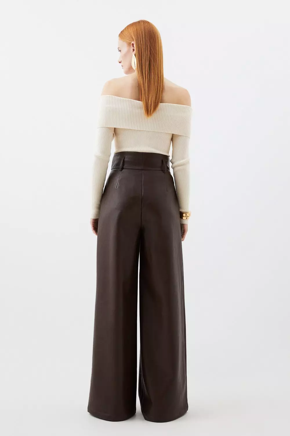 Faux Leather High Waisted Wide Leg Pants | Karen Millen