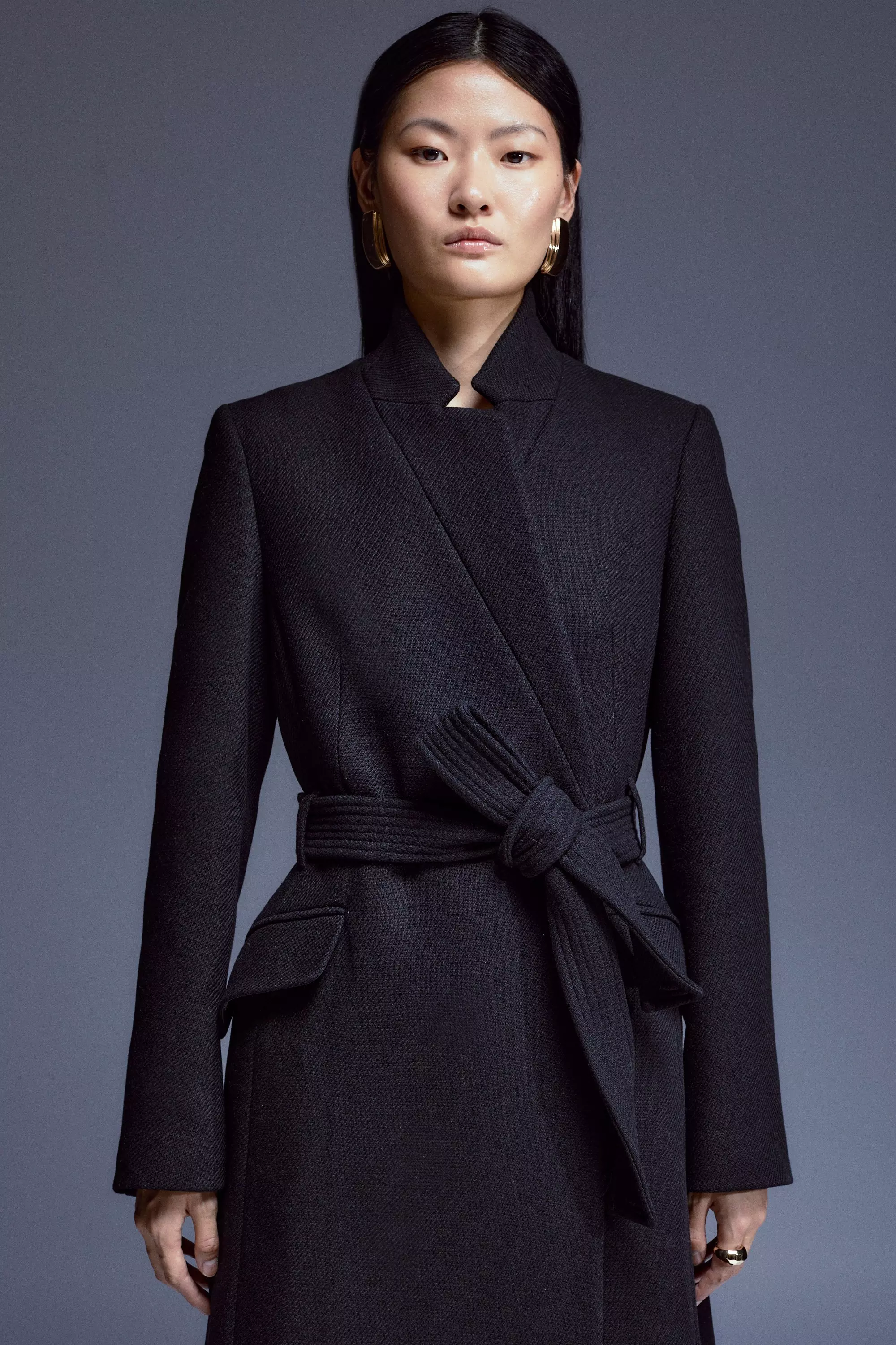 KAREN MILLEN ミディコート イタリア産ウール ノッチネック KAREN MILLEN ミディコート イタリア産ウール ノッチネック