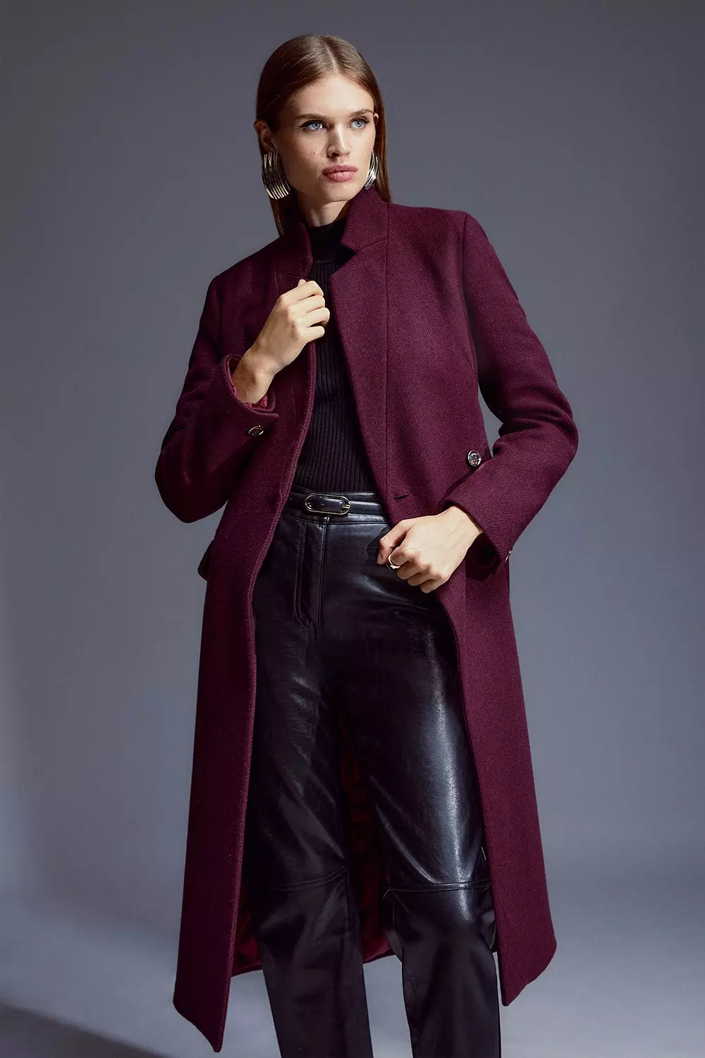 Italian Manteco Wool Forever Notch Neck Midi Coat Karen Millen
