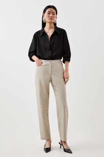 Faux Leather 5 Pocket Western Straight Leg Trousers stone