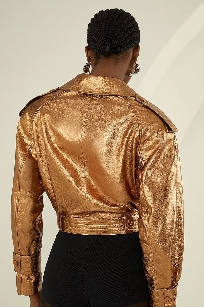 Metallic Leather Cropped Bomber Jacket | Karen Millen Metallic Leather Cropped Bomber Jacket | Karen Millen