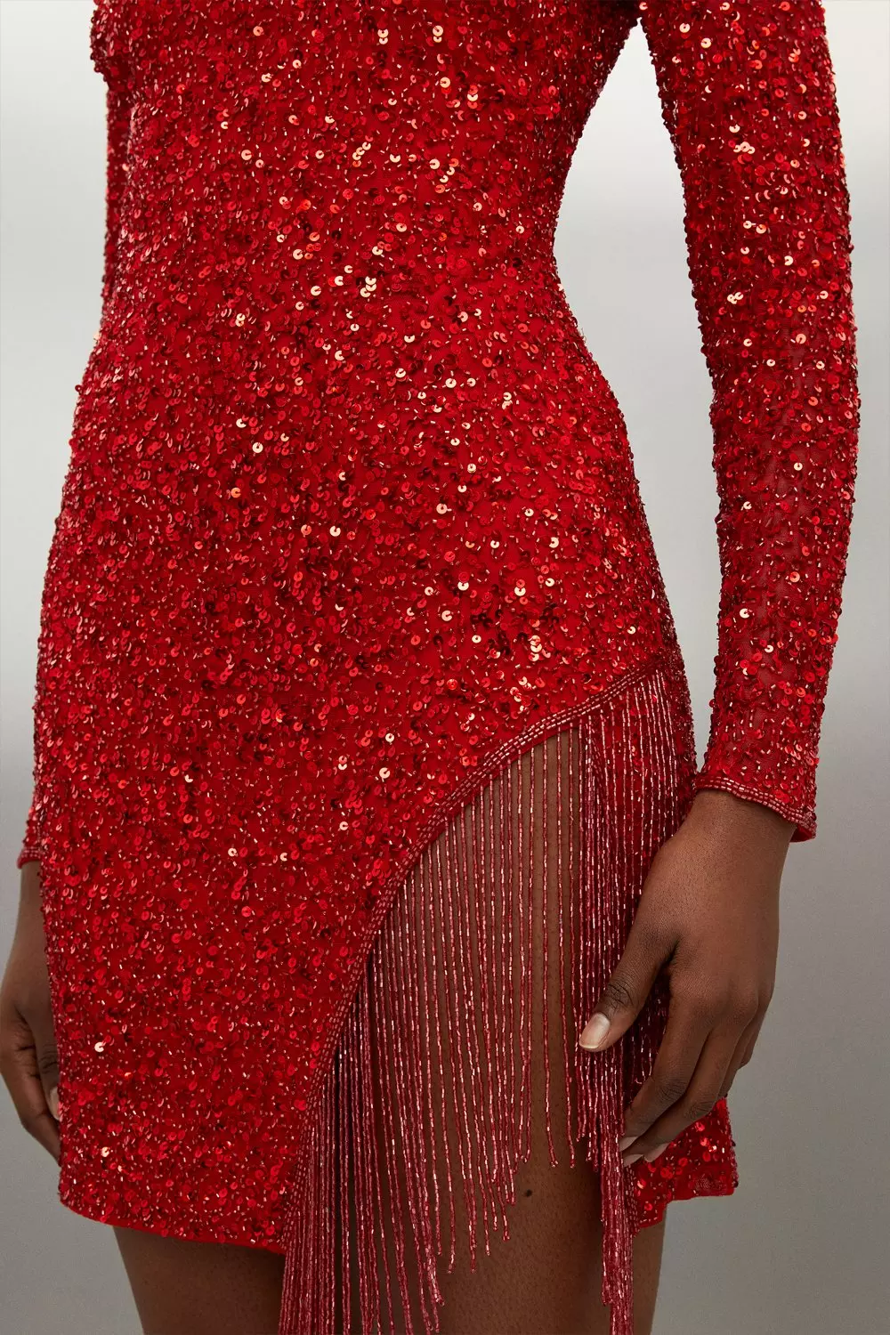 【Karen Millen】 鮮やかツイストディテール ウーブンミニドレス Halter Neck Beaded And Embellished Woven Fringed Mini Dress
