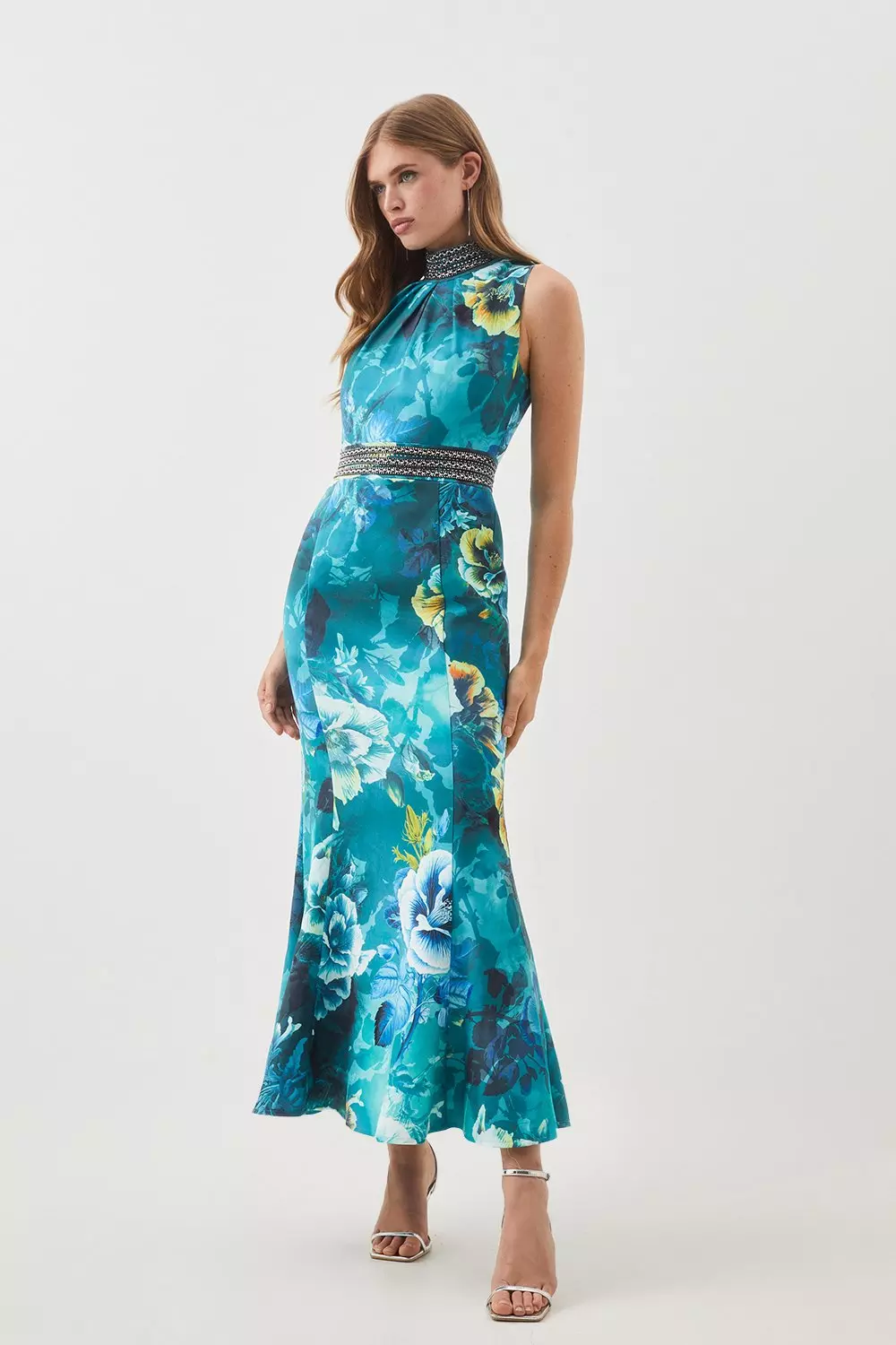 Tall Diamante Trim Floral Woven Maxi Dress Karen Millen