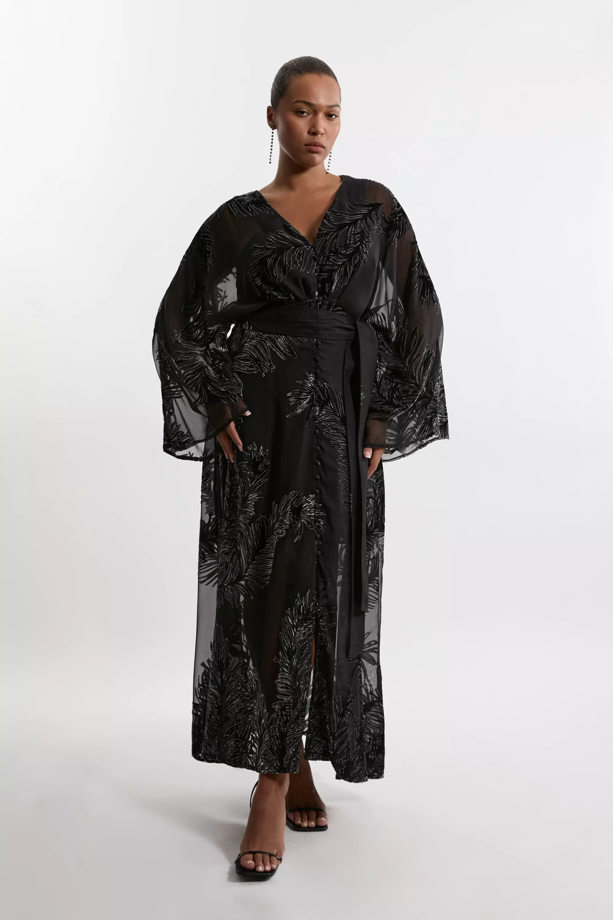 Plus Size Feather Devore Woven Kimono Maxi Dress Karen Millen