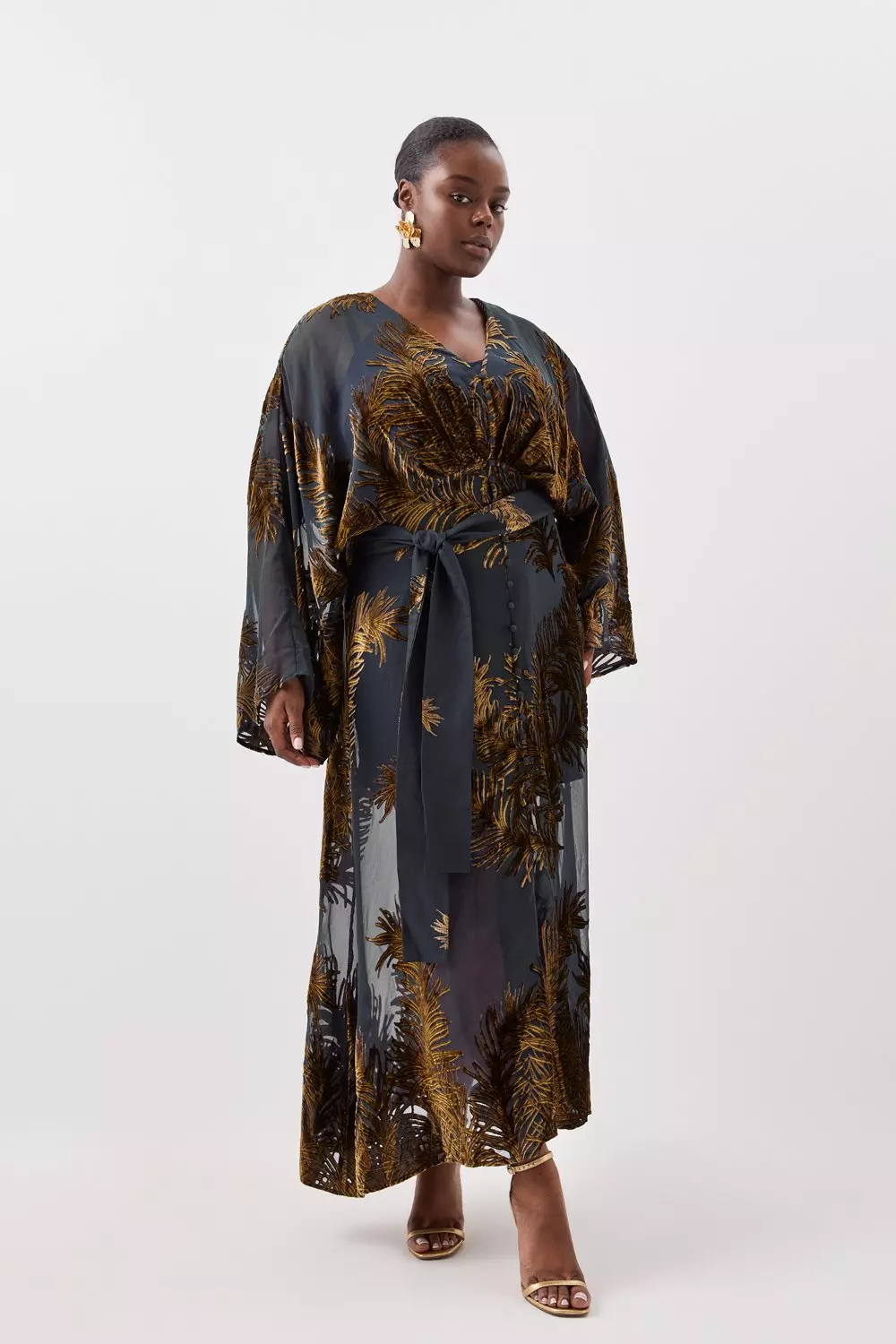 Plus Size Feather Devore Woven Kimono Maxi Dress Karen Millen