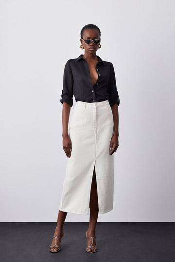 Petite Denim Midi Skirt cream