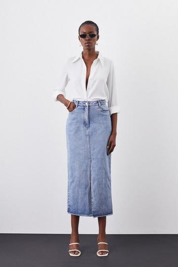 Petite Denim Maxi Skirt mid wash