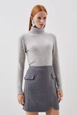 Tailored Double Faced Wool Blend Pocket Detail Mini Wrap Tailored Double Faced Wool Blend Pocket Detail Mini Wrap