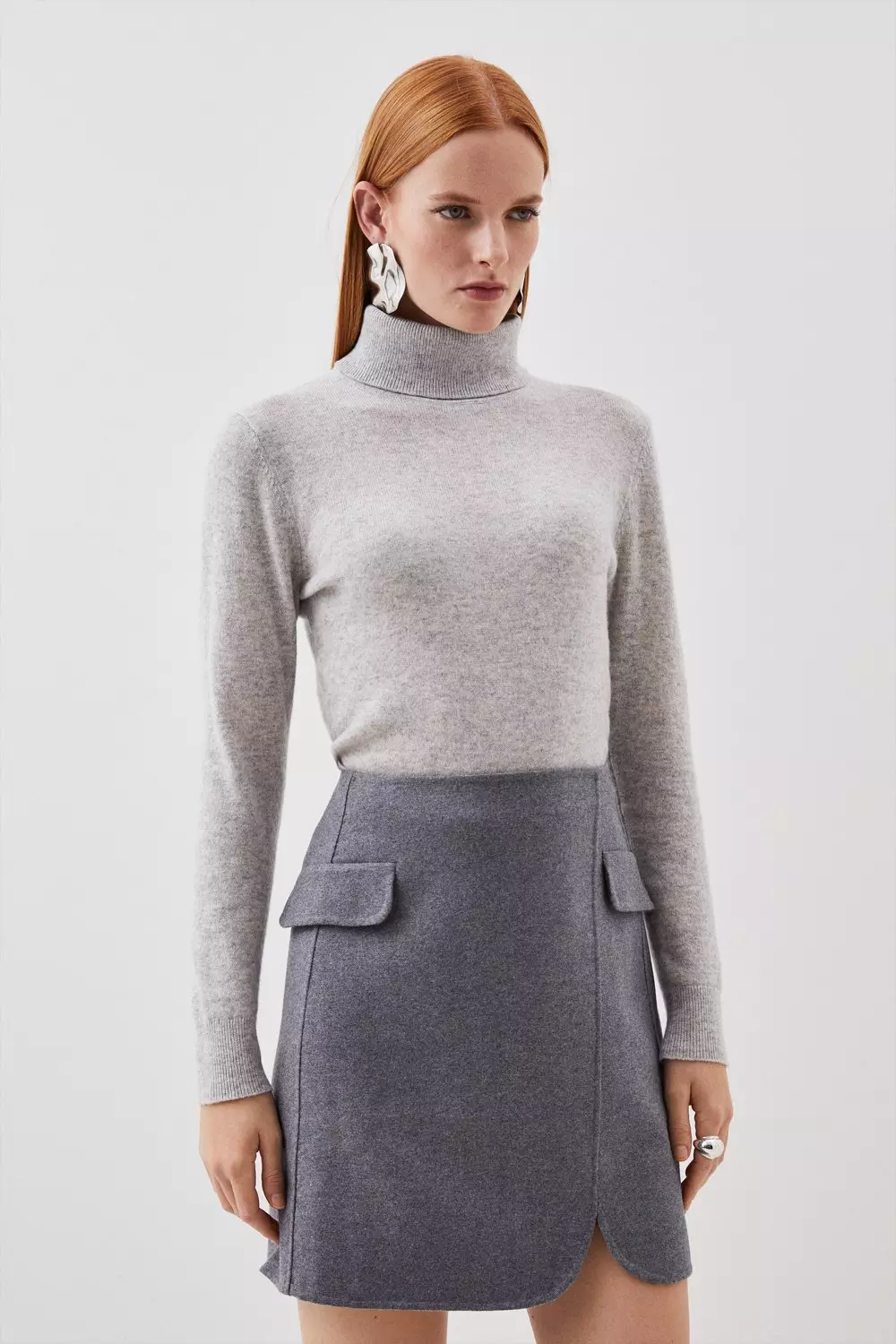 Tailored Double Faced Wool Blend Pocket Detail Mini Wrap Skirt | Karen  Millen