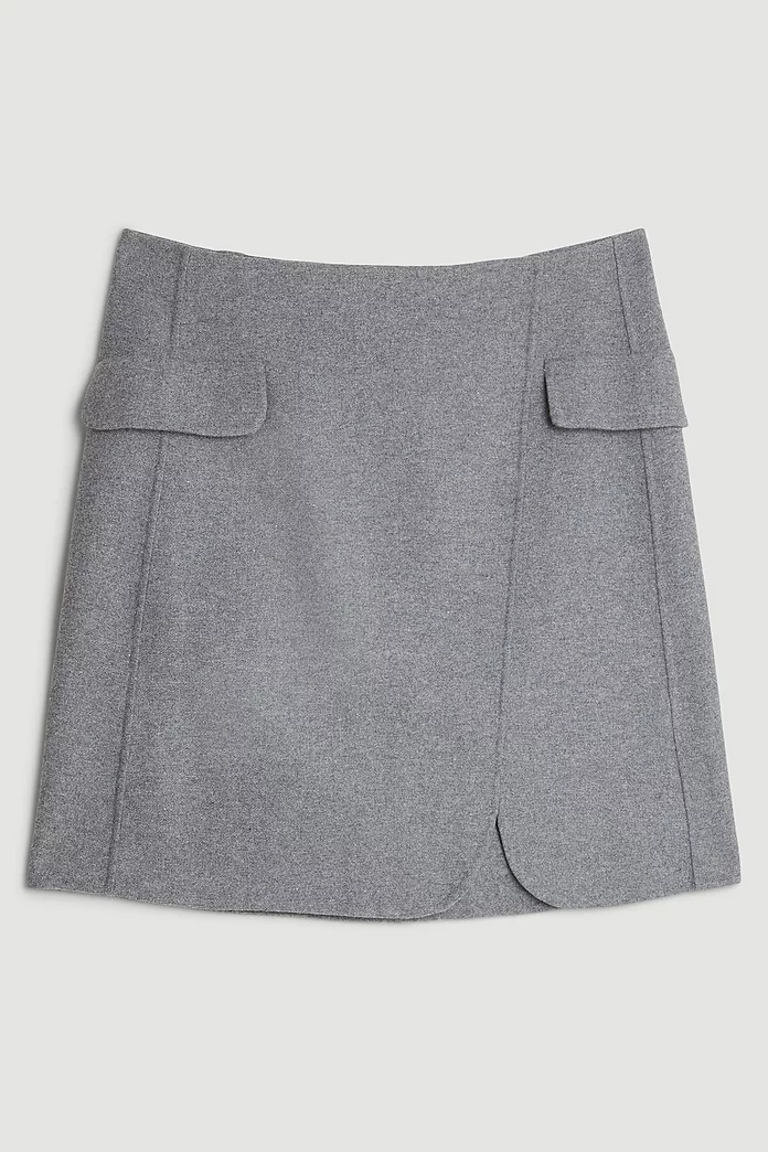 Tailored Double Faced Wool Blend Pocket Detail Mini Wrap Tailored Double Faced Wool Blend Pocket Detail Mini Wrap